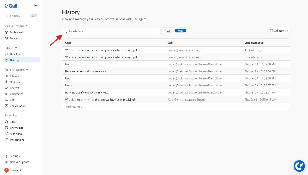 History search bar