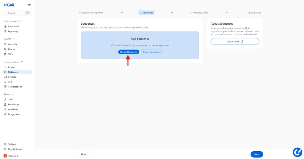 Sequences step with Create Sequence option