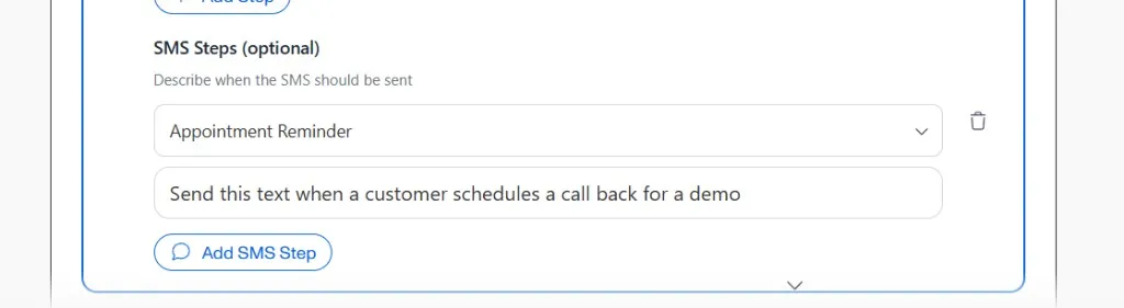 Mid-call SMS configuration