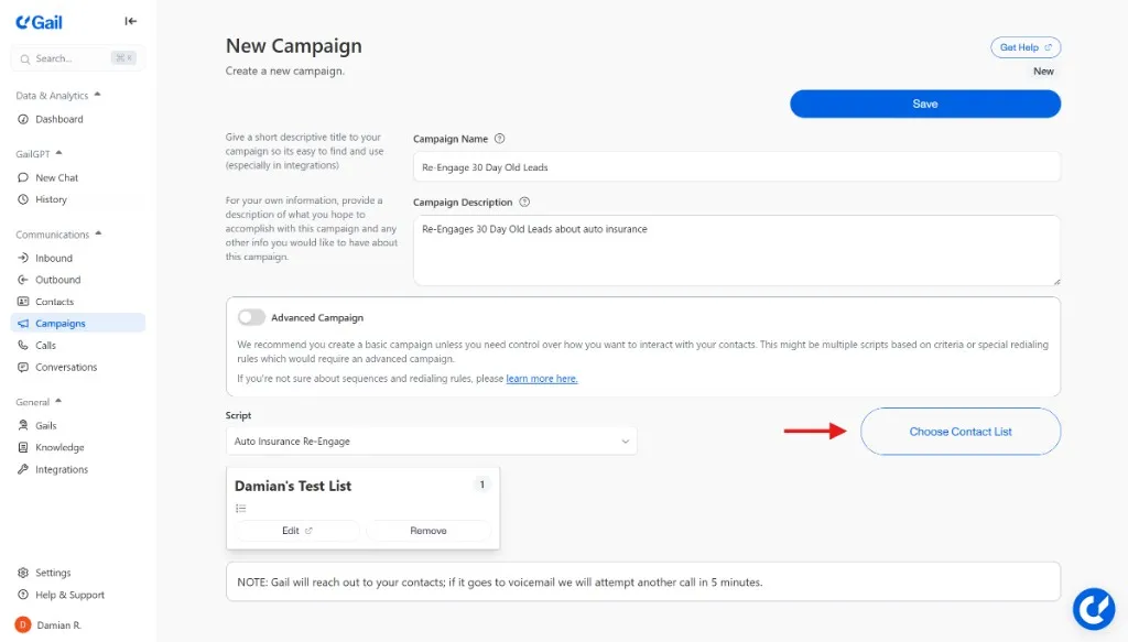 Choose Contact List button