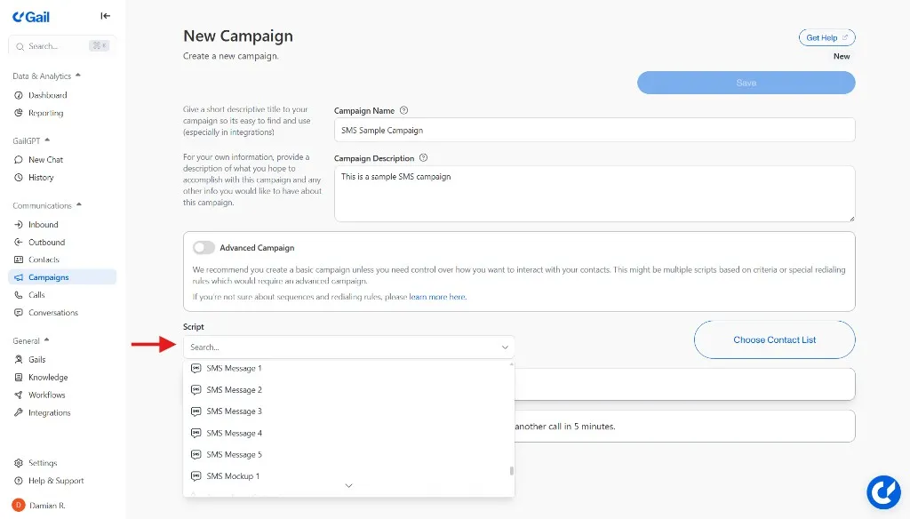 Select SMS Script