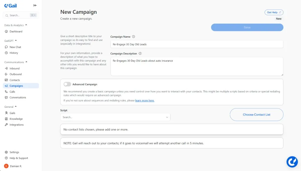 New Campaign details form