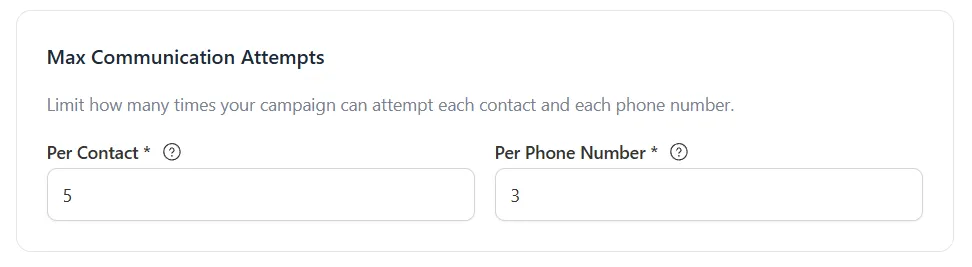 Max Communication Attempts with Per Contact and Per Phone Number fields