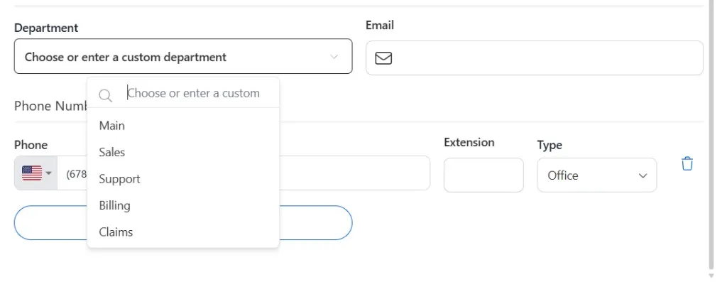 Department dropdown