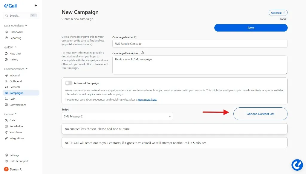 Choose Contact List