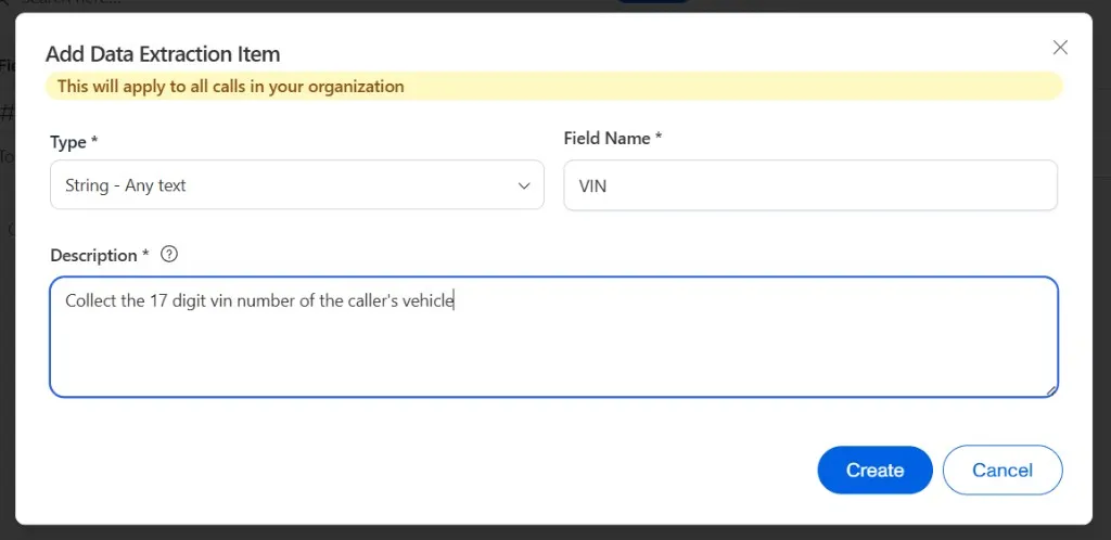 Data Extraction Item with description