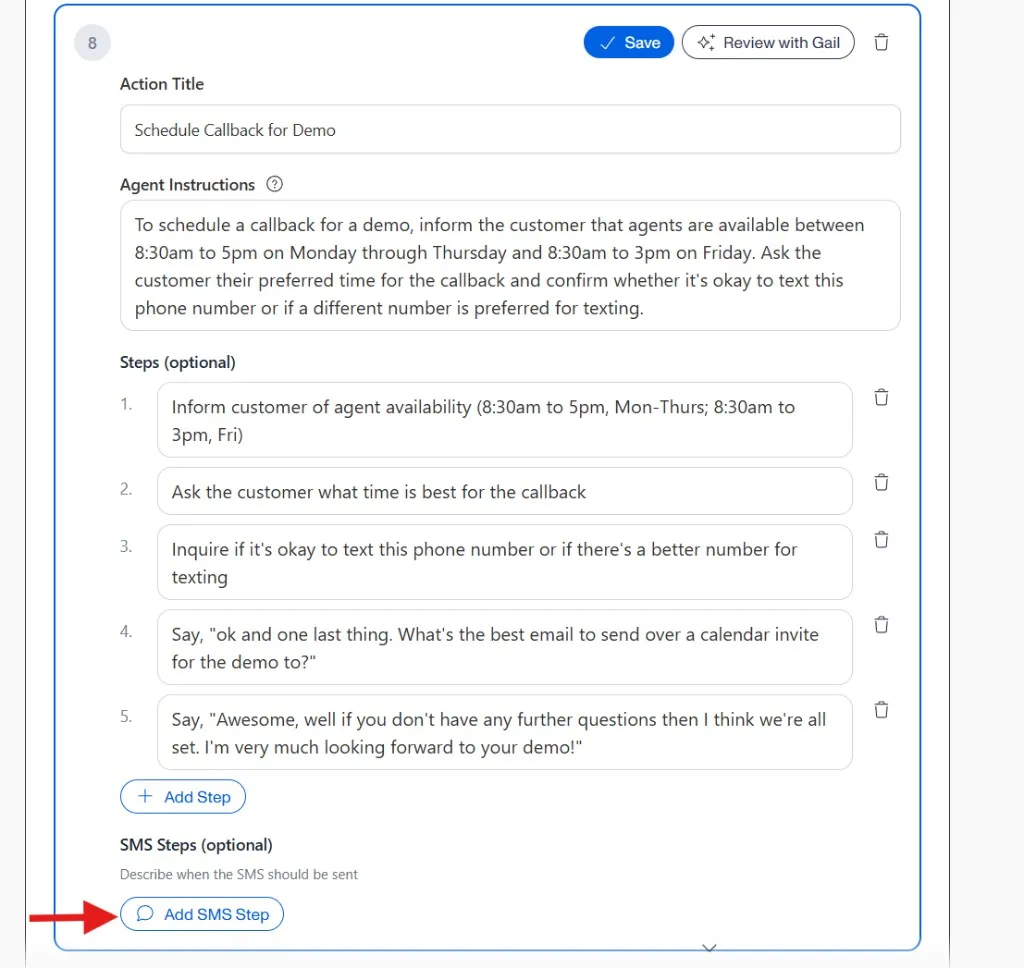 Action with SMS Steps
