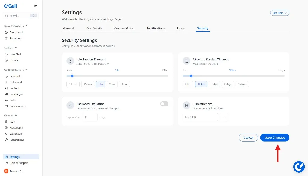 Save Security Changes